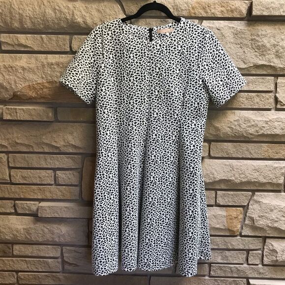 Anthropologie Hutch Textured Fit &  Flare Dress White Black Print Large - Picture 4 of 13